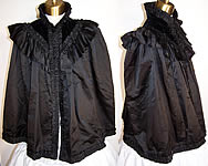 Black Silk Ruched Velvet Stand Up Collar Cape