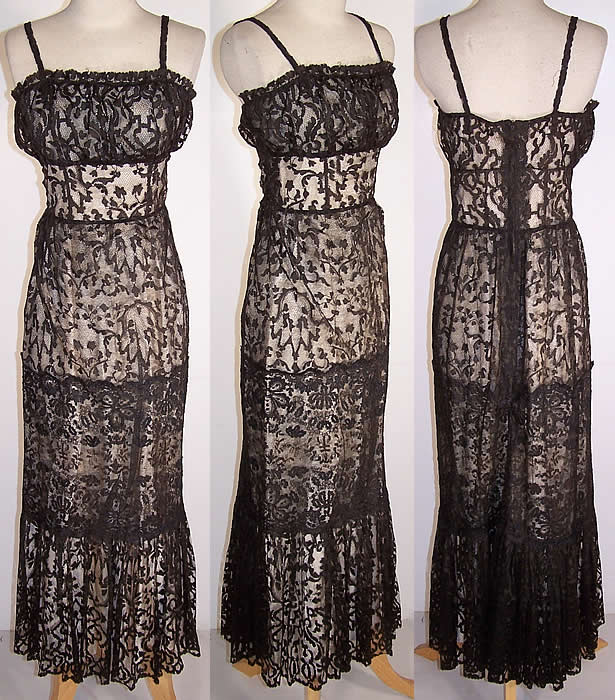 Vintage Black Lace Long Floor Length Sheath Sundress Gown