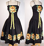 Vintage Yellow Rose Applique Circle Skirt Dress