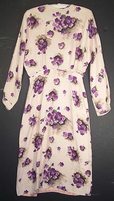 Vintage Purple Violet Flower Posy Print Rayon Crepe Belted Dress