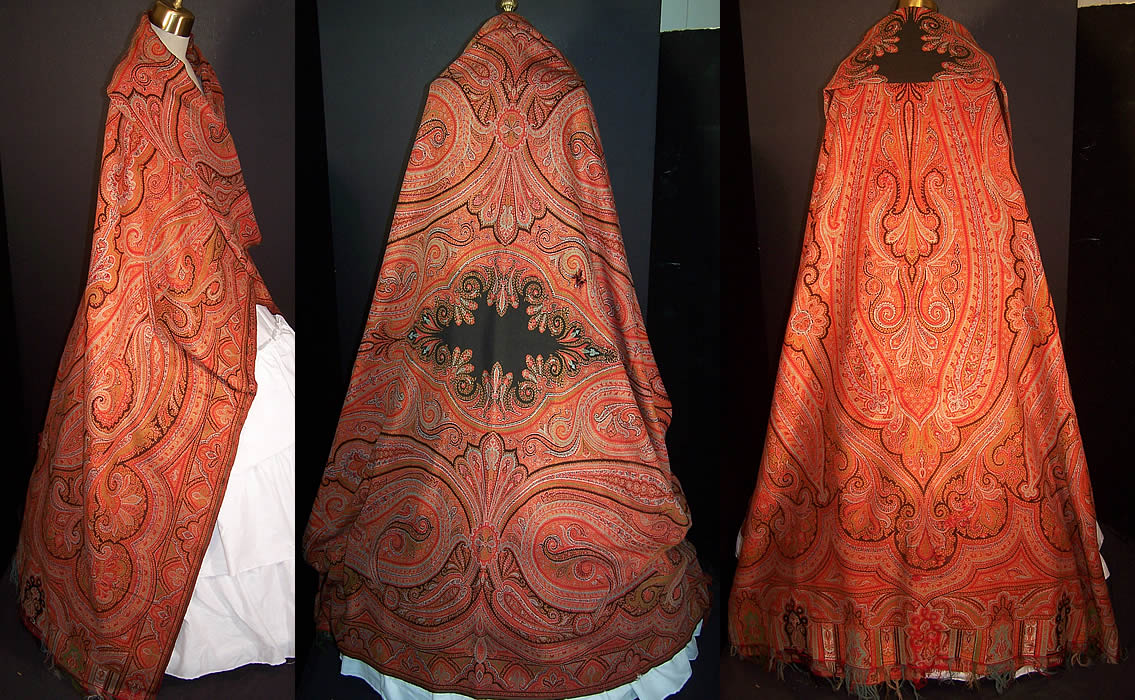 Victorian Antique Large Banquet Size Jacquard Hand Loom Wool Paisley Shawl 3 views