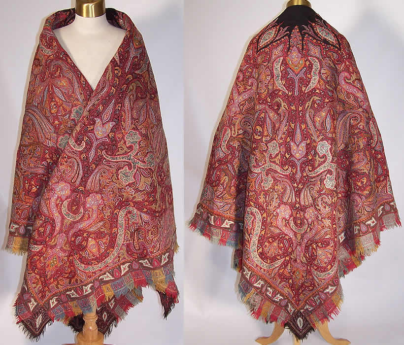 Antique Victorian Kashmir Hand Woven Embroidered Pieced Paisley Shawl