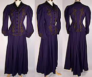 Violet Wool Black Soutache Walking Suit Bodice Jacket Skirt