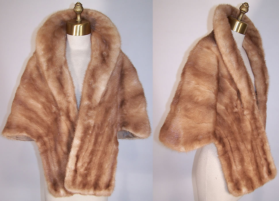 Vintage Lockwood Furs Pastel Blonde Brown Mink Fur Cape Shawl Stole Wrap