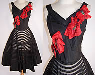 Black Silk Taffeta Net Flower Circle Skirt Dress