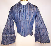 Victorian Iridescent Blue Silk Stripe Pagoda Sleeve Bodice Top