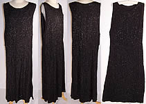 Vintage Black Silk Geometric Grid Beaded Flapper Dress