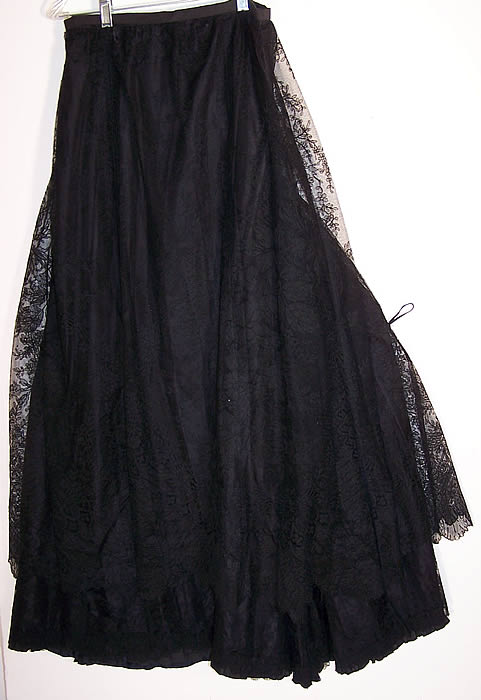 Victorian Black Chantilly & White Lace Rosette Ball Gown Dress Bodice Skirt skirt