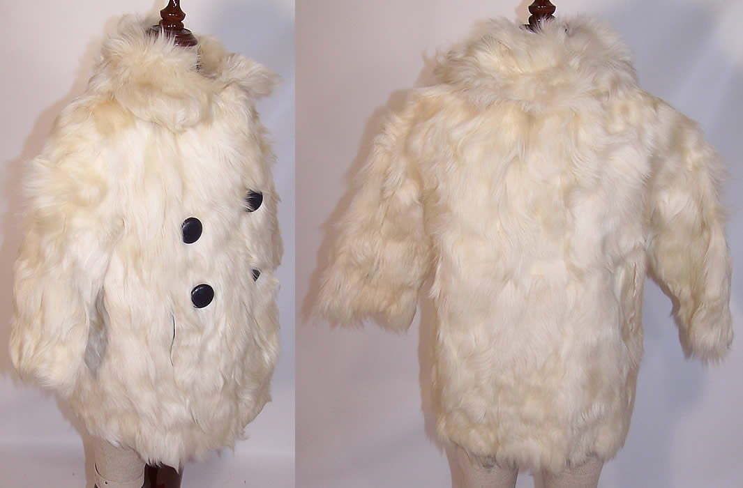 Vintage Revillon Boutique Paris Child's Mohair Fur Winter Coat Double Breasted Jacket side  & back view