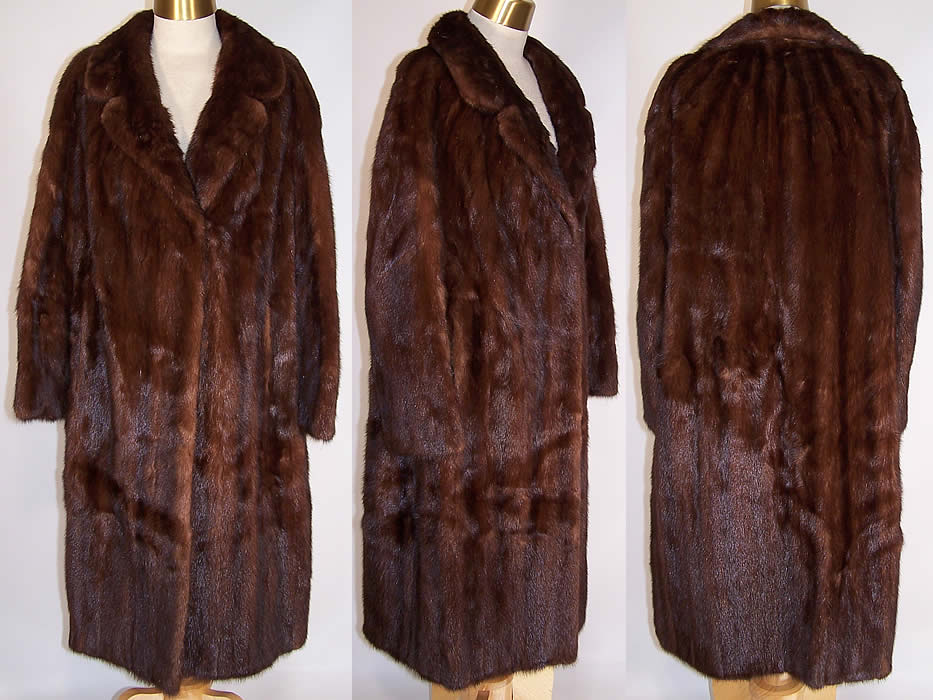 Vintage Mahogany Brown Mink Fur Full Length Long Swing Coat Jacket