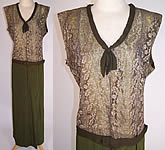 Silver Metallic Lace Gold Lam&eacute; Green Silk Drop Waist Dress