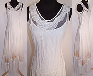 Vintage Net Embroidered Ruffle Dress Gown & Slip
