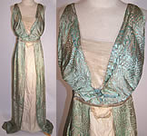 Edwardian Green Silk Silver Lam&eacute; Brocade Grecian Gown Dress