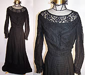 Black Weave Pleated Mourning Gown Dress Bodice Skirt Train