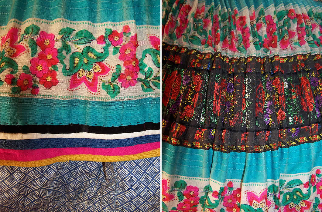 Vintage Hungarian Folk Costume Floral Pleated Wool Ribbon Skirt Jumper Pinafore Dress close ups