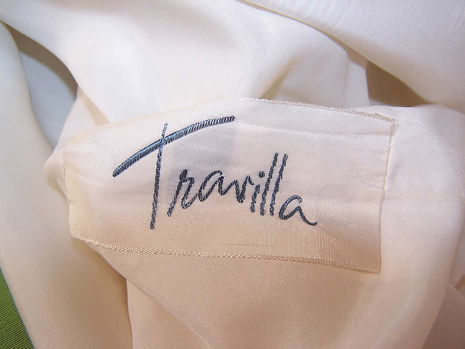 Vintage Travilla Green & White Striped Linen Mod Miniskirt Dress label
