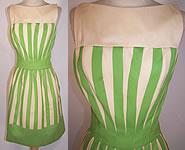 Vintage 1960s Travilla Green & White Striped Linen Mod Miniskirt Dress