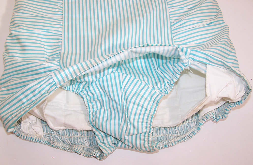 Unworn Vintage Tern Floating Sportswear Pinup Green White Striped Swimsuit  close up.