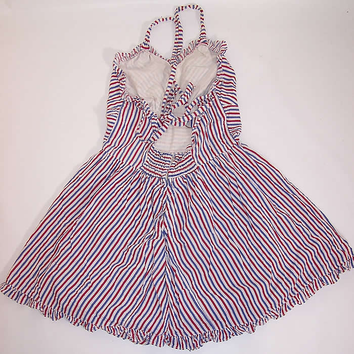 Vintage Seersucker Striped Red White Blue Pinup Playsuit Romper Dress