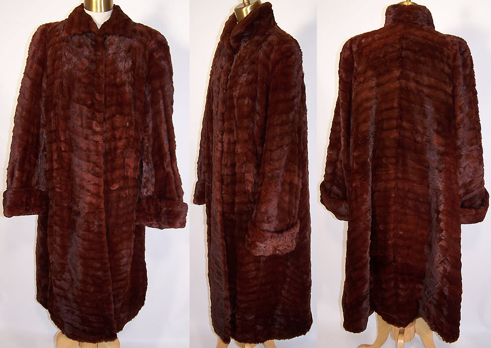 Vintage Royal C Mann Mahogany Brown Red Mink Fur Full Length Long Swing Coat