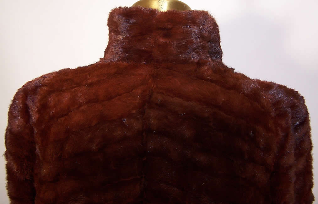 Vintage Royal C Mann Mahogany Brown Red Mink Fur Full Length Long Swing Coat back view.