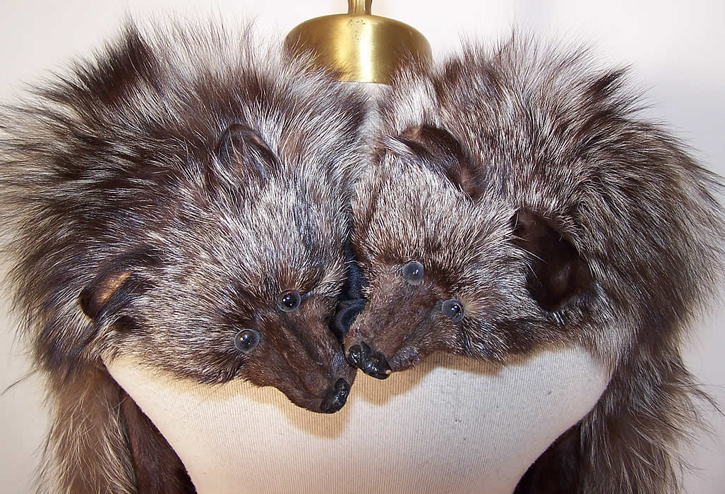 Vintage Liebs Furs Luxurious Silver Fox White Tip Tail Long Stole Shawl Wrap back view.