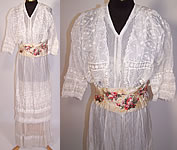 1910 Edwardian Embroidered White Batiste Lawn Lace Wedding Gown Graduation Dress
