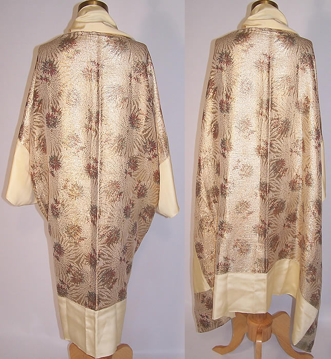Art Deco Yellow Cream Silk Gold Lam&eacute; Cocoon Cape Cloak Shawl 2 back view.