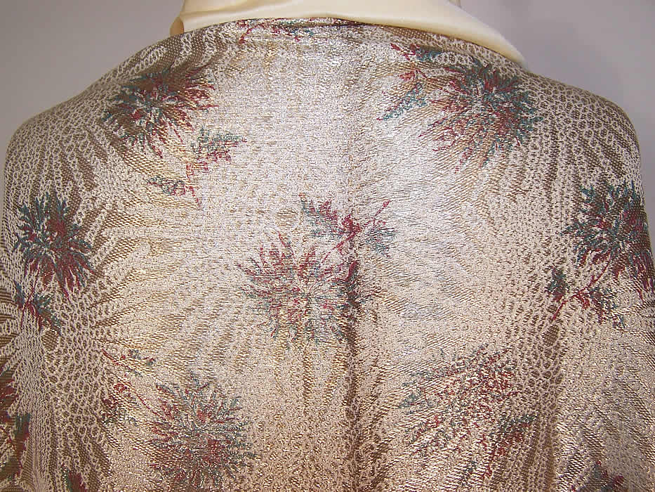 Art Deco Yellow Cream Silk Gold Lam&eacute; Cocoon Cape Cloak Shawl back view close up