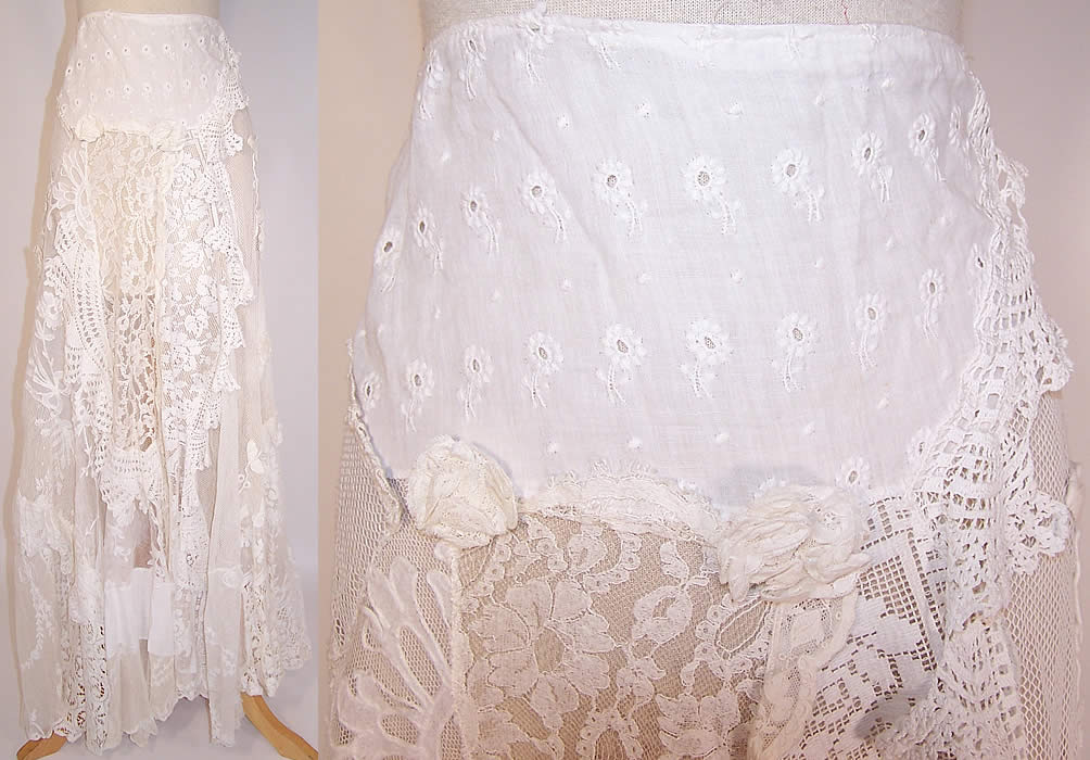 Vintage Inspired Antique White Lace Bohemian Bridal Wedding Skirt