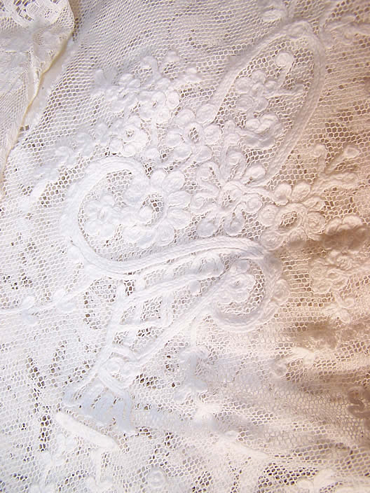 Vintage Inspired Antique White Lace Bohemian Bridal Wedding Skirt close up.