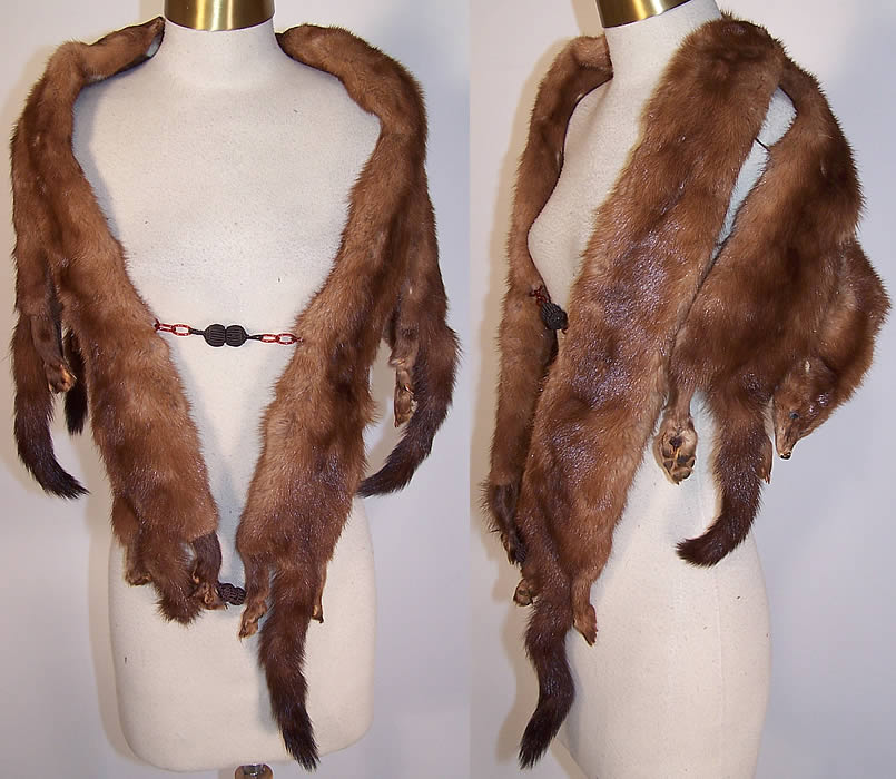 Vintage Stone Marten Mink Fur Stole Shawl Wrap Boa Cape