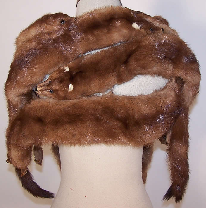 Vintage Stone Marten Mink Fur Stole Shawl Wrap Boa Cape