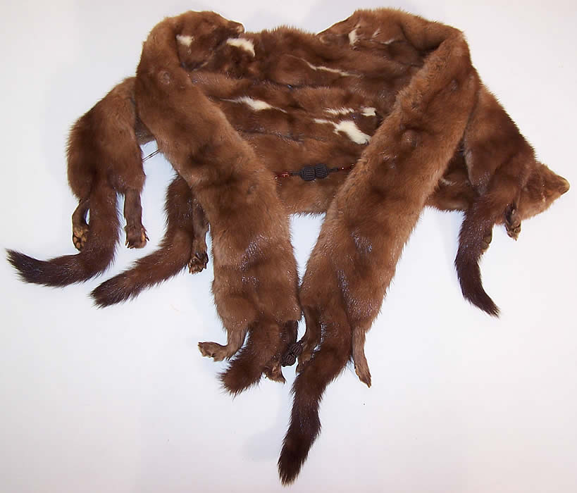 Vintage Stone Marten Mink Fur Stole Shawl Wrap Boa Cape