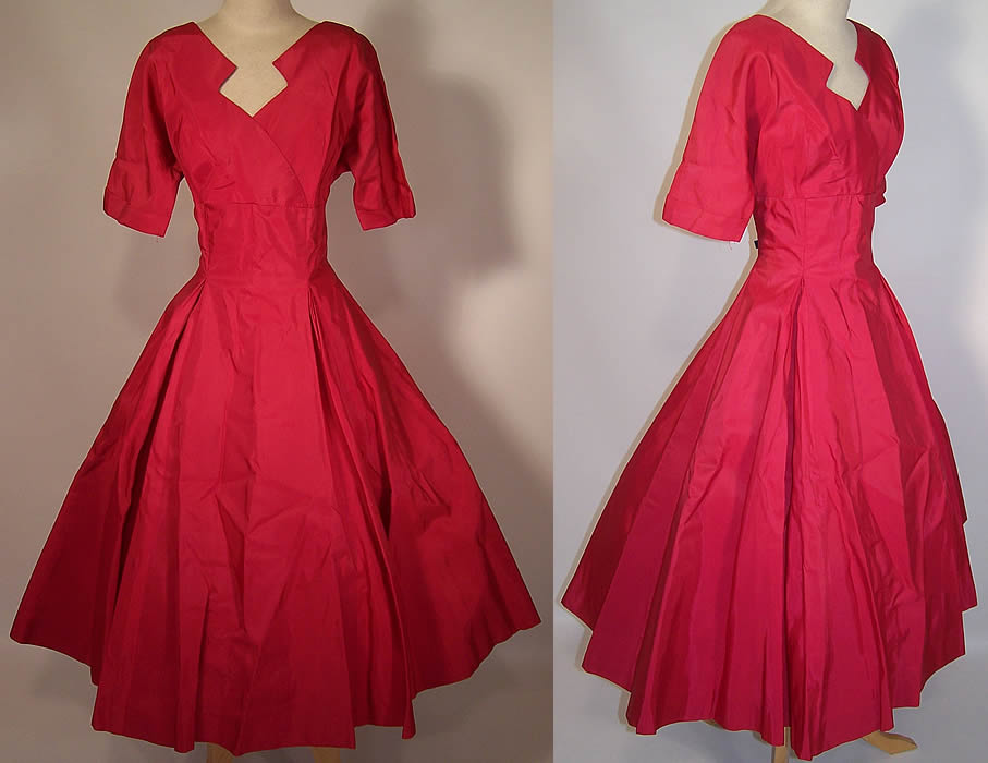 Vintage Fuchsia Pink Silk Taffeta Circle Skirt A-Line Party Dress