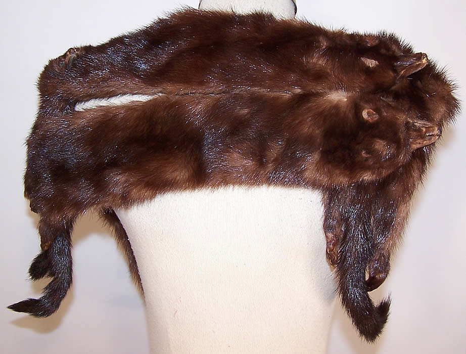Vintage Mahogany Brown Stone Marten Mink Fur Stole Shawl Wrap Boa Cape