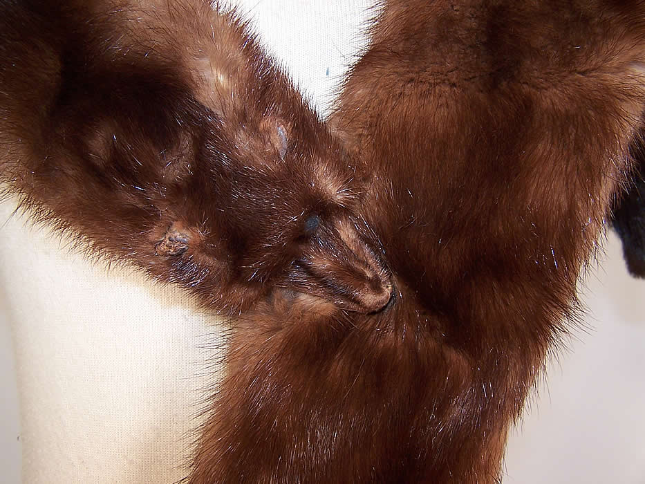 Vintage Mahogany Brown Stone Marten Mink Fur Stole Shawl Wrap Boa Cape close up