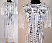 1910 Edwardian Pleated White Cotton Batiste Lace Lawn Graduation Tea Dress
