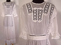 Edwardian 1910 Pleated White Cotton Batiste Cluny Lace Lawn Graduation Tea Dress