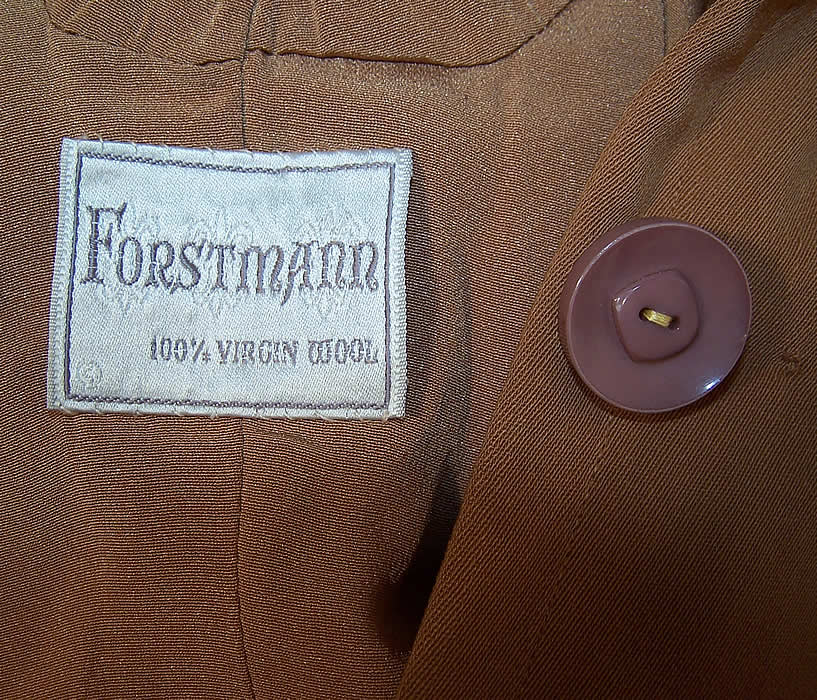 Vintage Tawny Brown Gabardine Wool Women's Suit Jacket & Skirt label close up