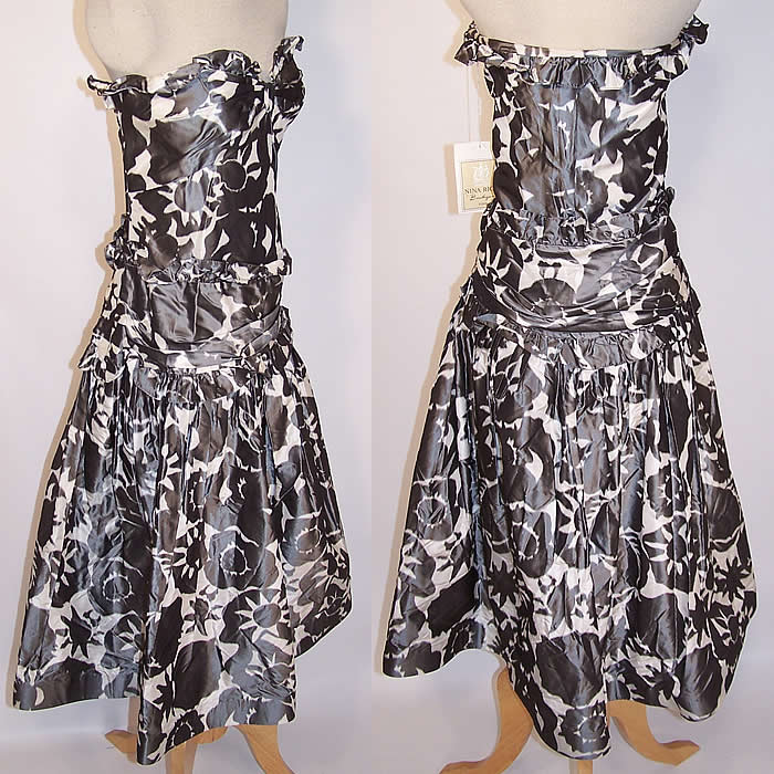 Vintage Nina Ricci Haute Boutique Paris Silk Taffeta Strapless Cocktail Dress