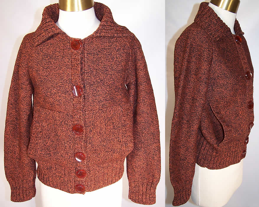 Vintage Henri Bendel France Ribbed Shawl Collar Knit Wool Cardigan Sweater