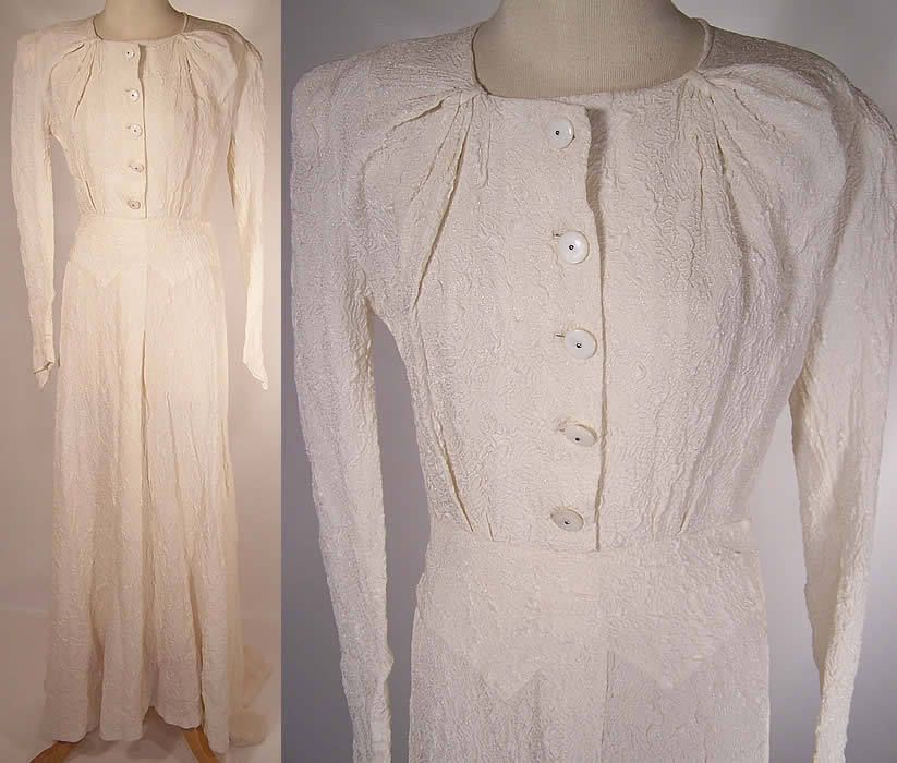 Vintage Modele Shandel London White Silk Wedding Gown Train Dress