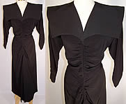 Vintage 1940s Stann California Modes Batwing Collar Black Silk Crepe Cocktail Dress