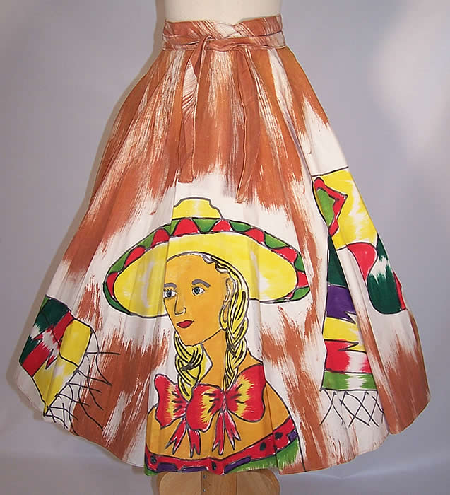 Vintage Mexicanita Girl Guitar Serape Hand Painted Mexican Circle Skirt