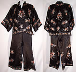 Vintage 1920s Chinese Silk Embroidered Floral Cherry Blossom Pajama Lounge Set