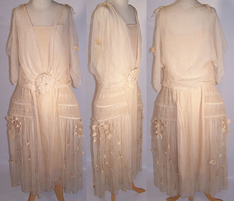 Vintage Robe de Style Cream Silk Rosette Pannier Hoop Wedding Dress