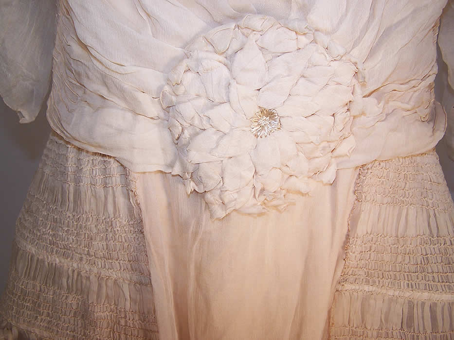 Vintage Robe de Style Cream Silk Rosette Pannier Hoop Wedding Dress close up