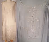 Vintage 1920s Cream Silk Embroidered Negligee Nightgown Chemise Slip Dress