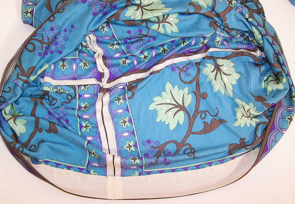 Vintage Emilio Pucci Blue Silk Grape Vine Leaf Long Boho Dress hem